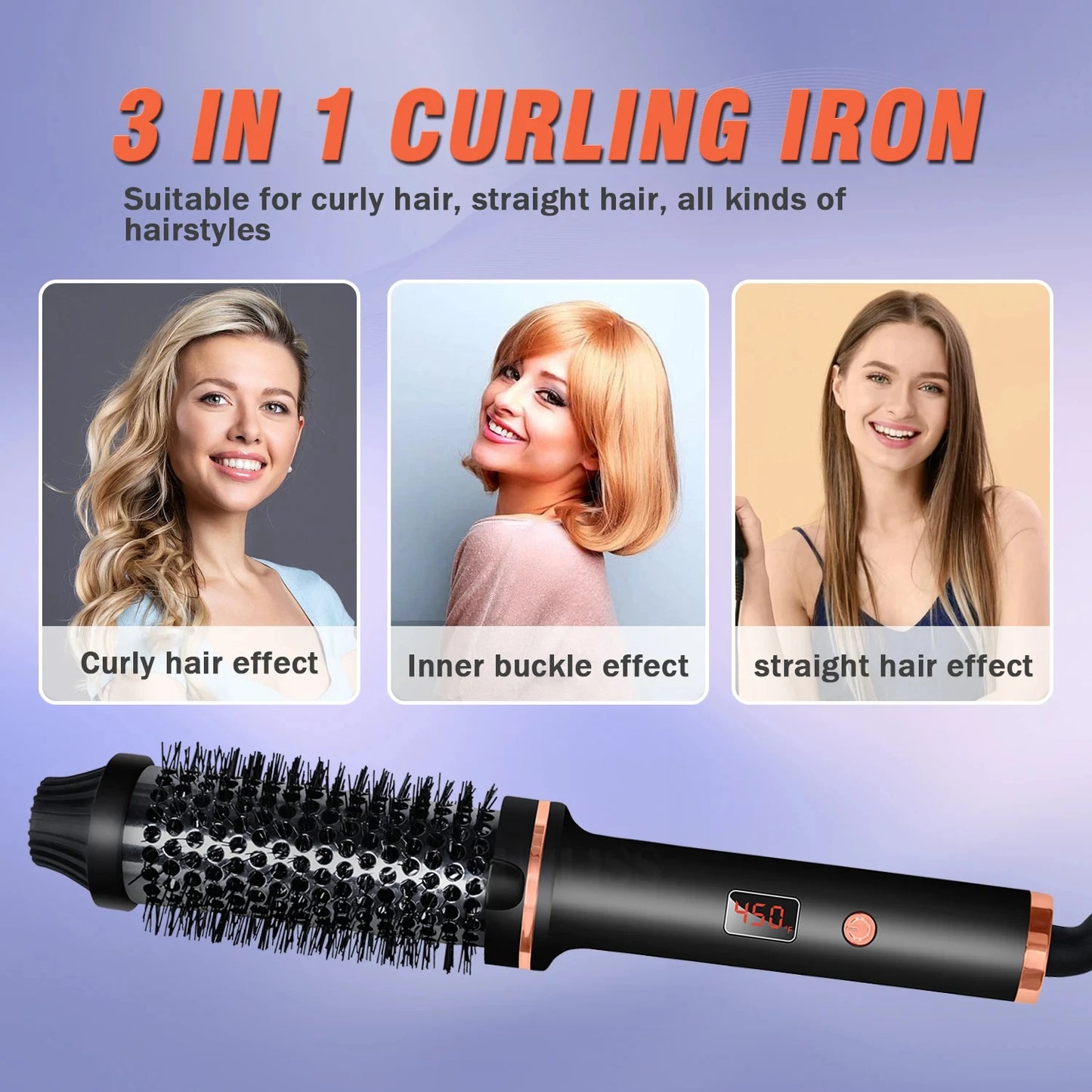 3 In 1 Hair Curler, Straightener, Styling Brush